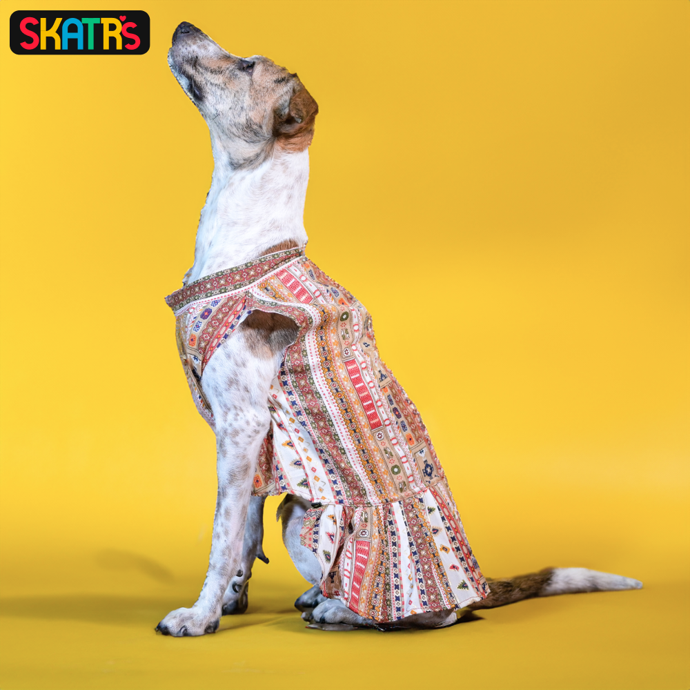 Skatrs Cotton Printed Dress for Dogs and Cats (White) image 2
