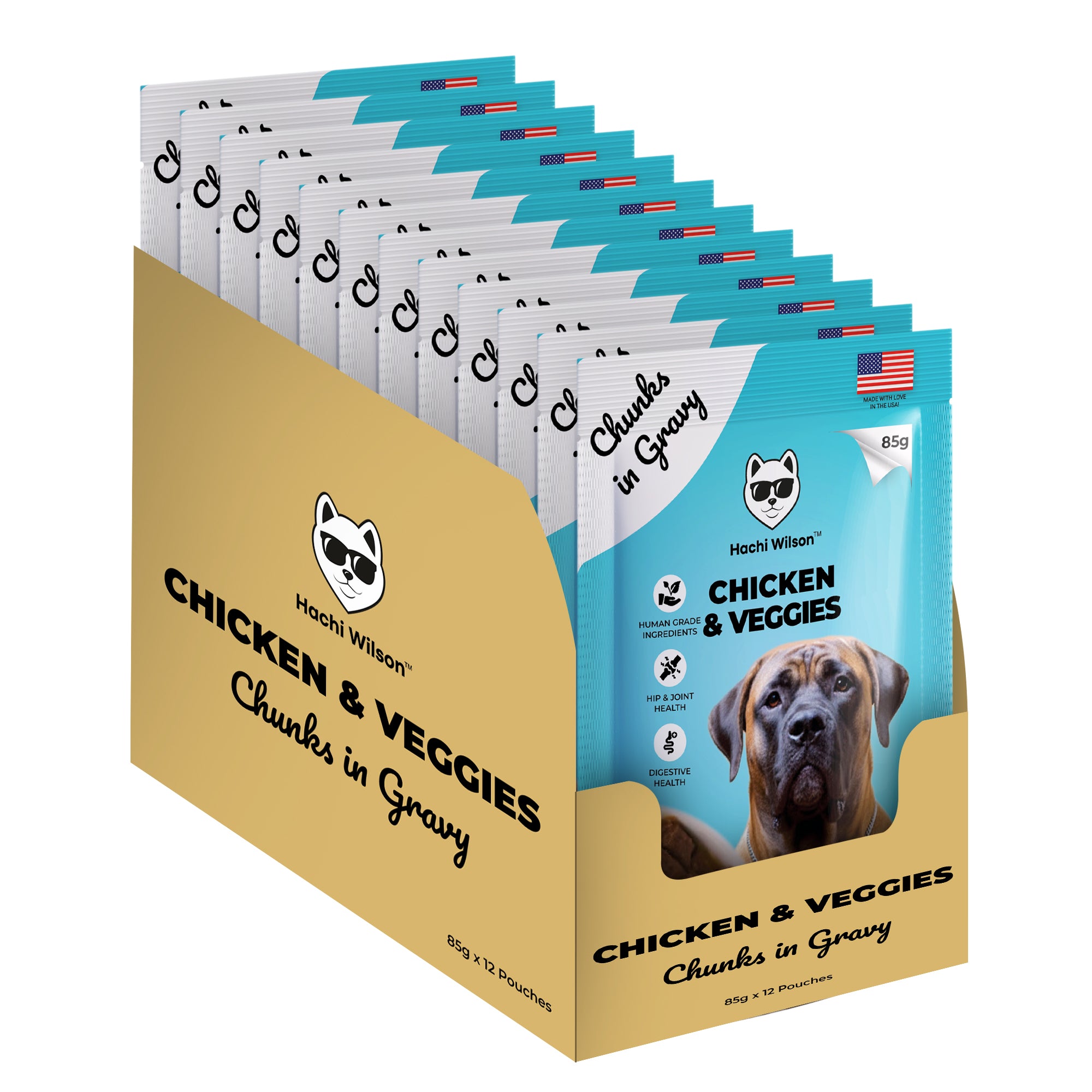 Hachi Wilson Premium Chicken & Veggies with Chunks in Gravy Dog Wet Food