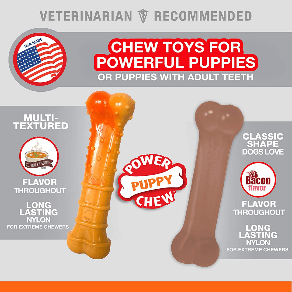 Nylabone Beef Broth ,Veggies and Bacon Flavored Power Chew Twin Bone Toy (Orange,Brown) image 3
