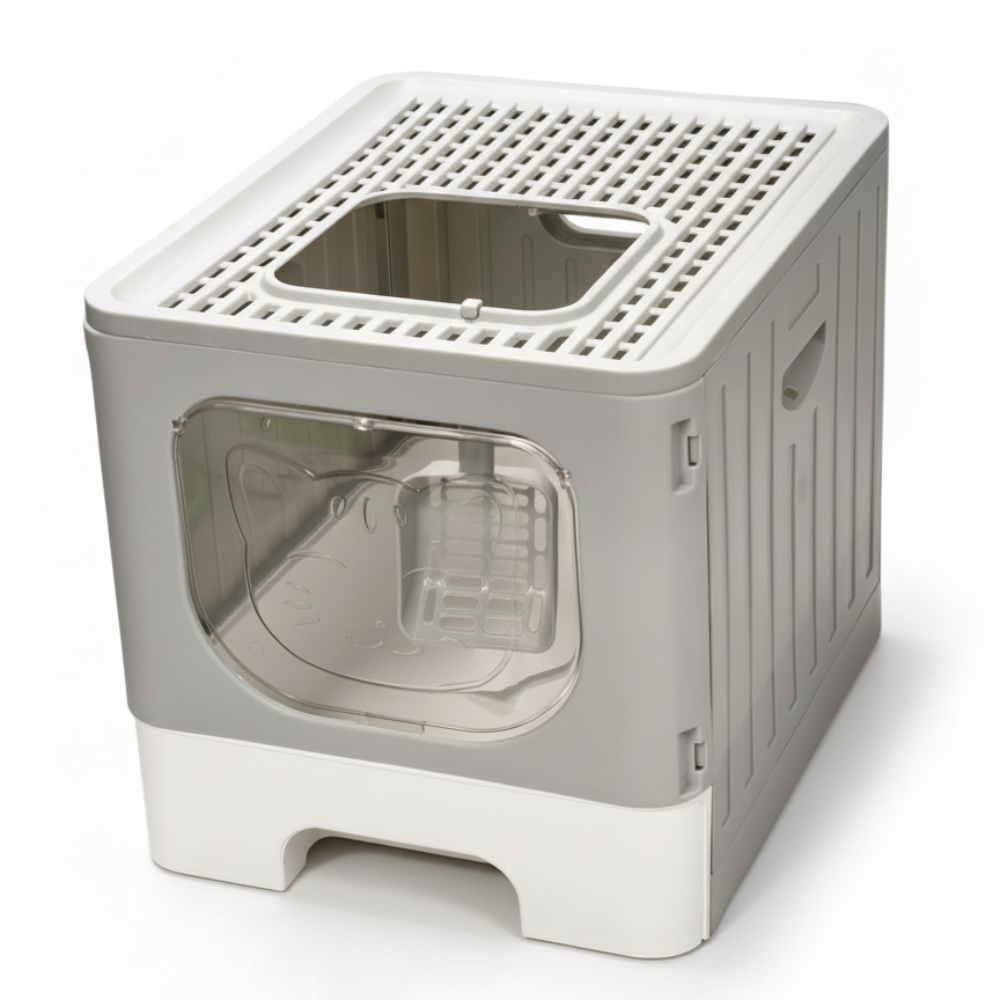 Skatrs Foldable Covered Cat Litter Box with Anti-Spill Tray Easy Cleaning Spacious Design Top and Side Openings Litter Tray for Cats and Kittens image 10