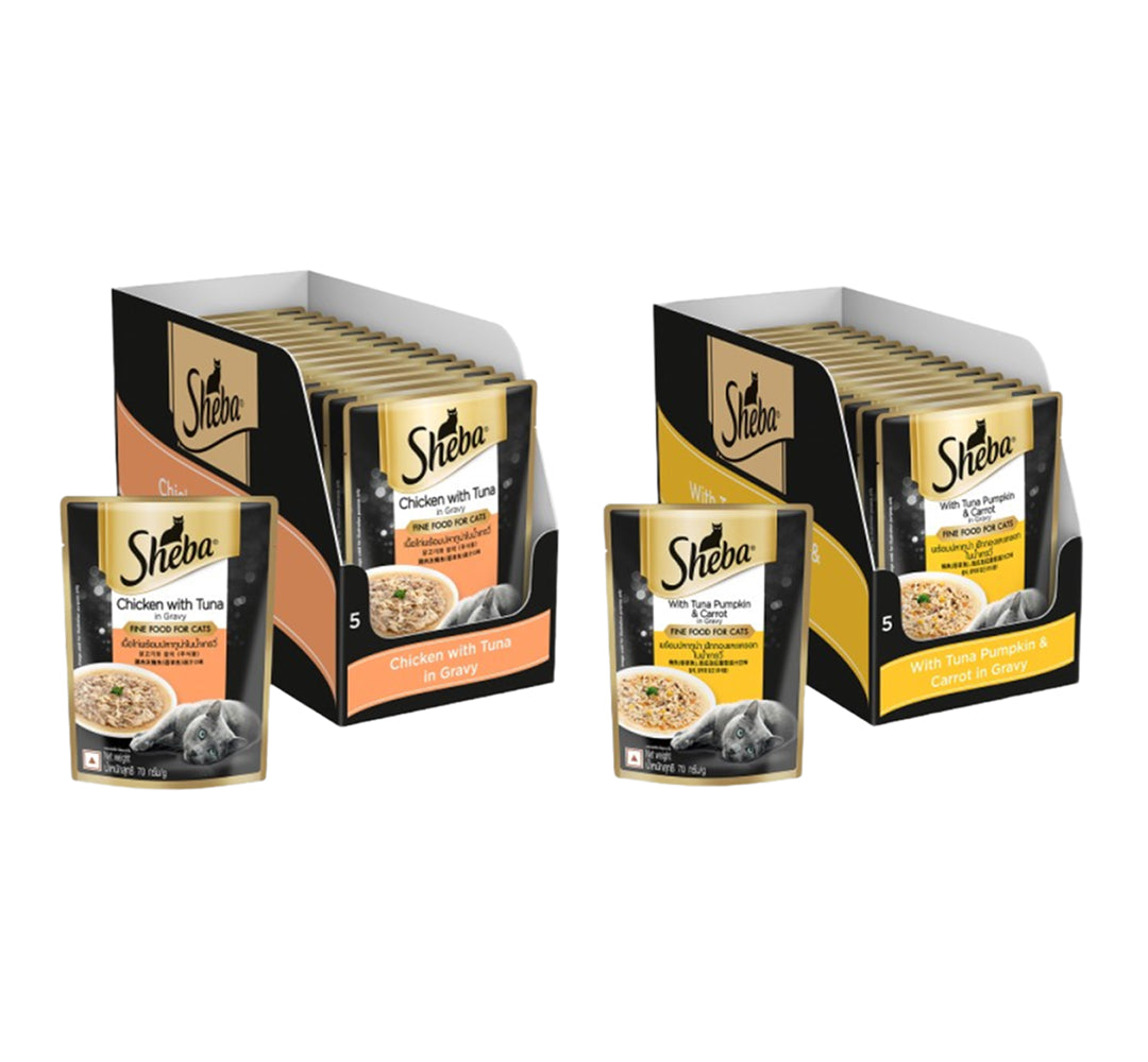 Sheba Tuna Pumpkin & Carrot In Gravy and Chicken With Tuna In Gravy Rich Premium Adult  Fine Cat Wet Food Combo image 1