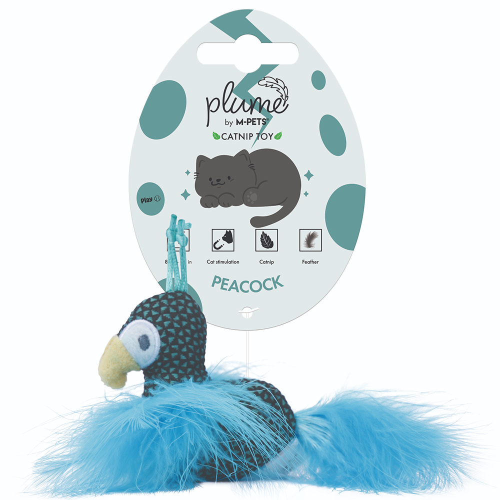 M Pets Plume Peacock Catnip Toy for Cats (Blue)