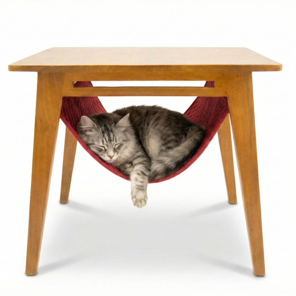 FurryLiving Lola Side Table with Perch Fabric for Cats (Honey/Red)