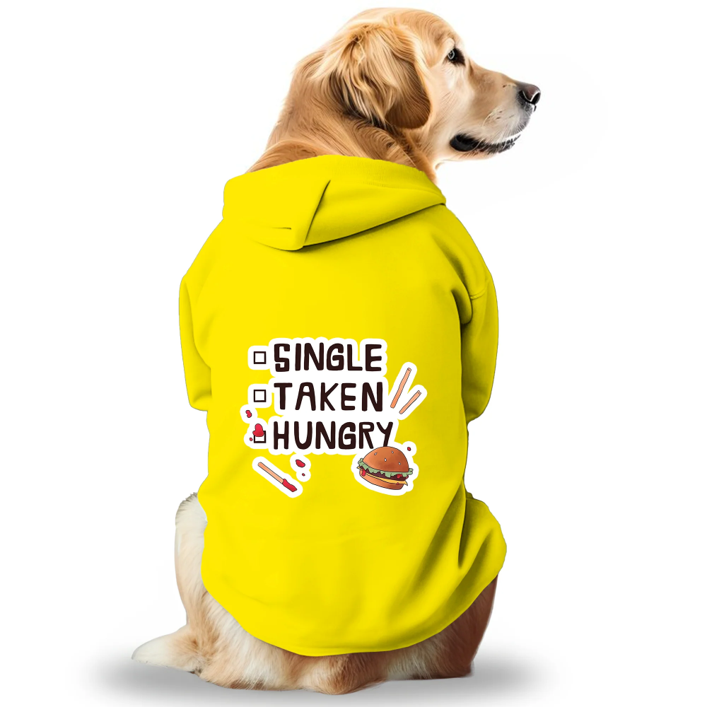 Pawsindia Single Taken Hungry Hoodie for Dogs (Yellow) image 1