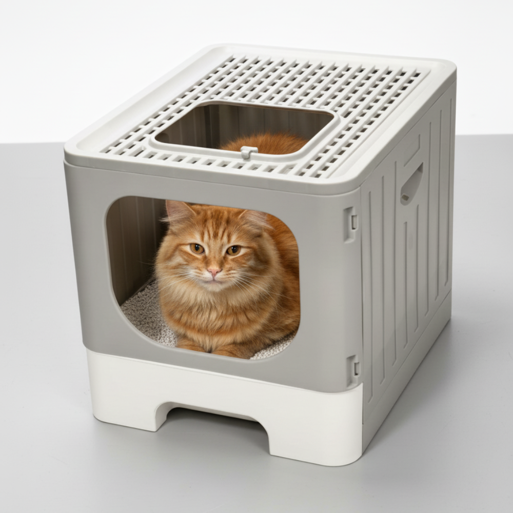 Skatrs Foldable Covered Cat Litter Box with Anti-Spill Tray Easy Cleaning Spacious Design Top and Side Openings Litter Tray for Cats and Kittens image 6