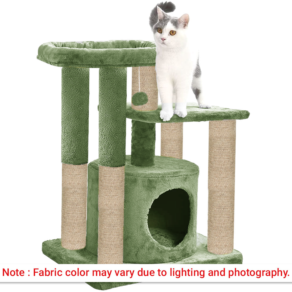Furrlovers Cat Tree with Condo, Top Perch & Jute Rope Scratching Posts (Green) image 6