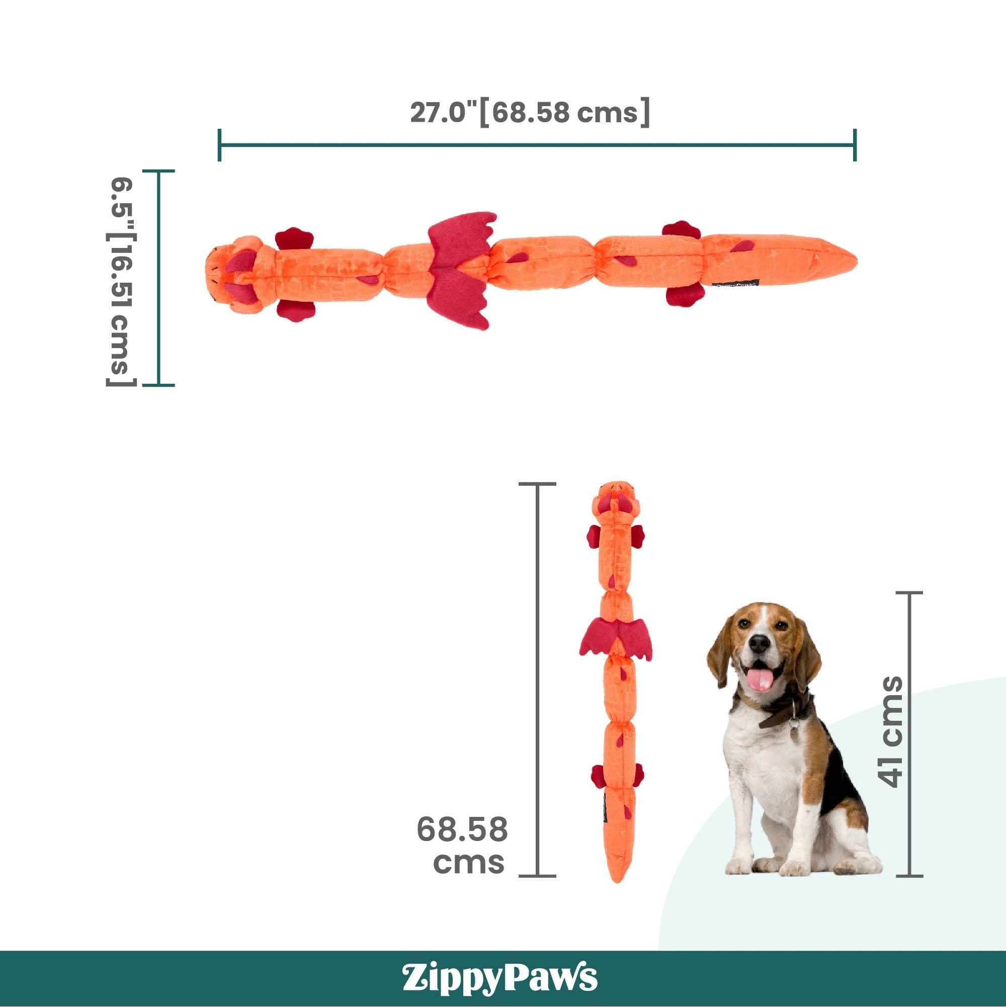 Zippy Paws Zippy Dragonz Plush Squeaky Toy for Dogs (Red) image 5