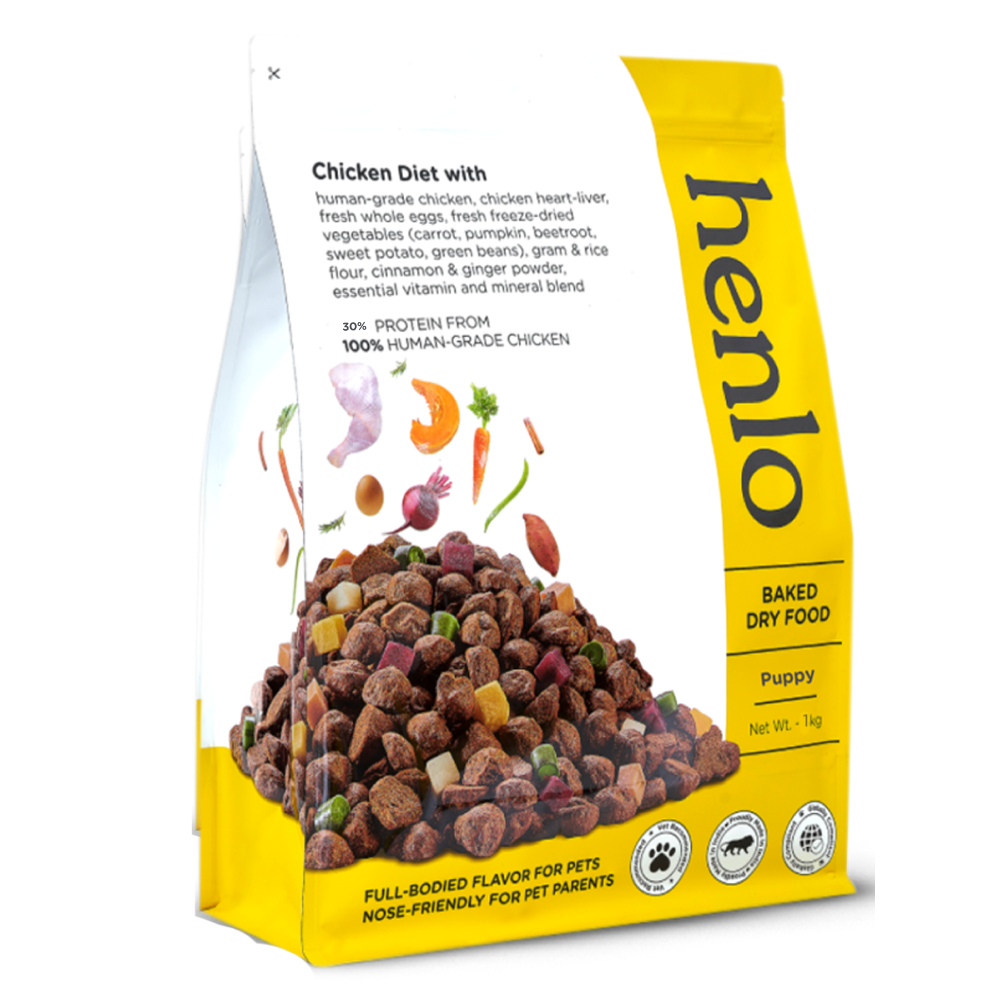 Henlo Chicken & Veg Baked Dry Food for Puppies & Small Breed Dogs | 100% Human Grade Ingredients - 1kg