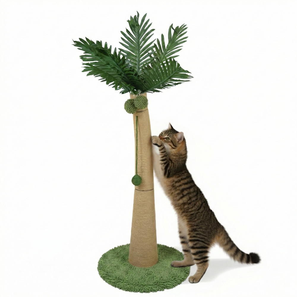 FurryLiving Coconut Tree Scratching Post with Hanging Ball Toy for Cat