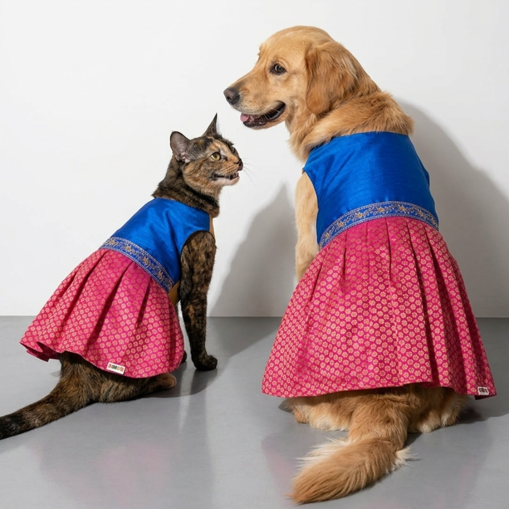 Skatrs Ethnic Lehenga Dress for Dogs and Cats (Royal Pink & Blue) image 3