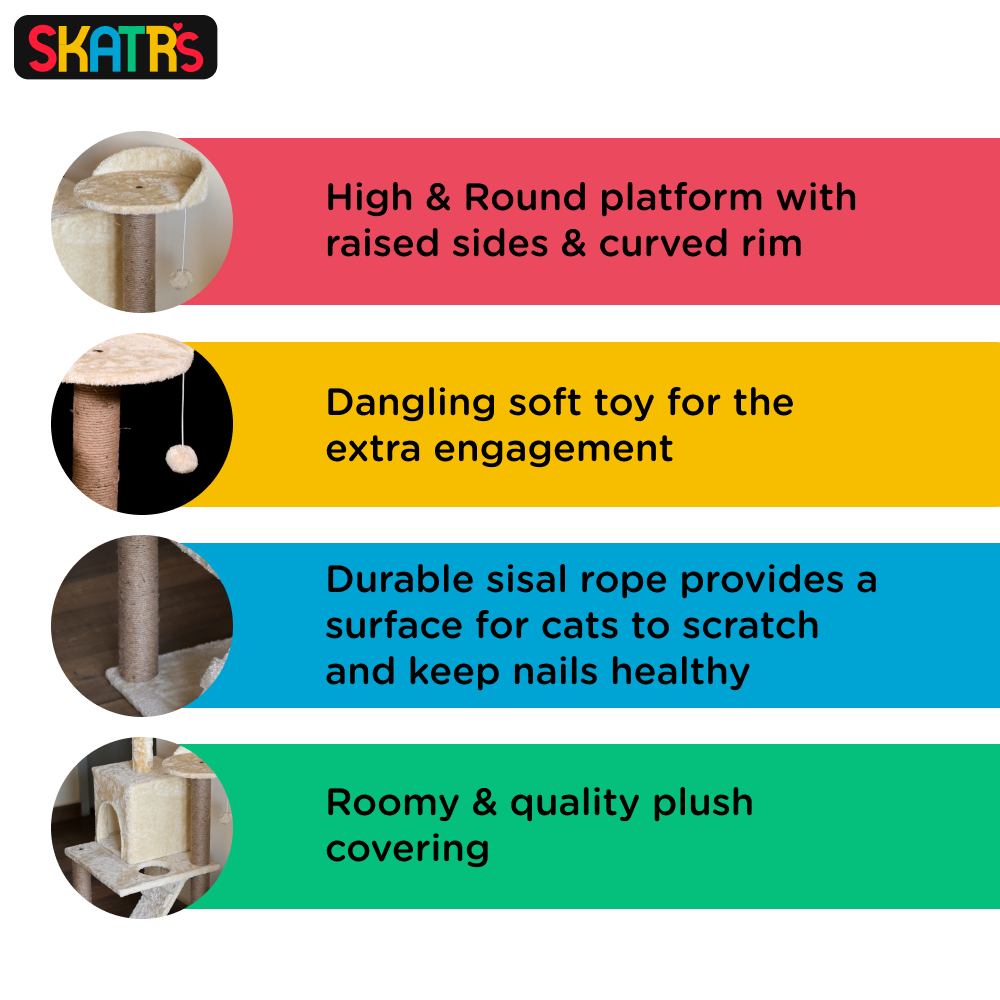 Skatrs Kitty Kastle Multi Level Cat Tree with Condo, Scratching Post, Platform and Ladder Toy (Beige) image 4