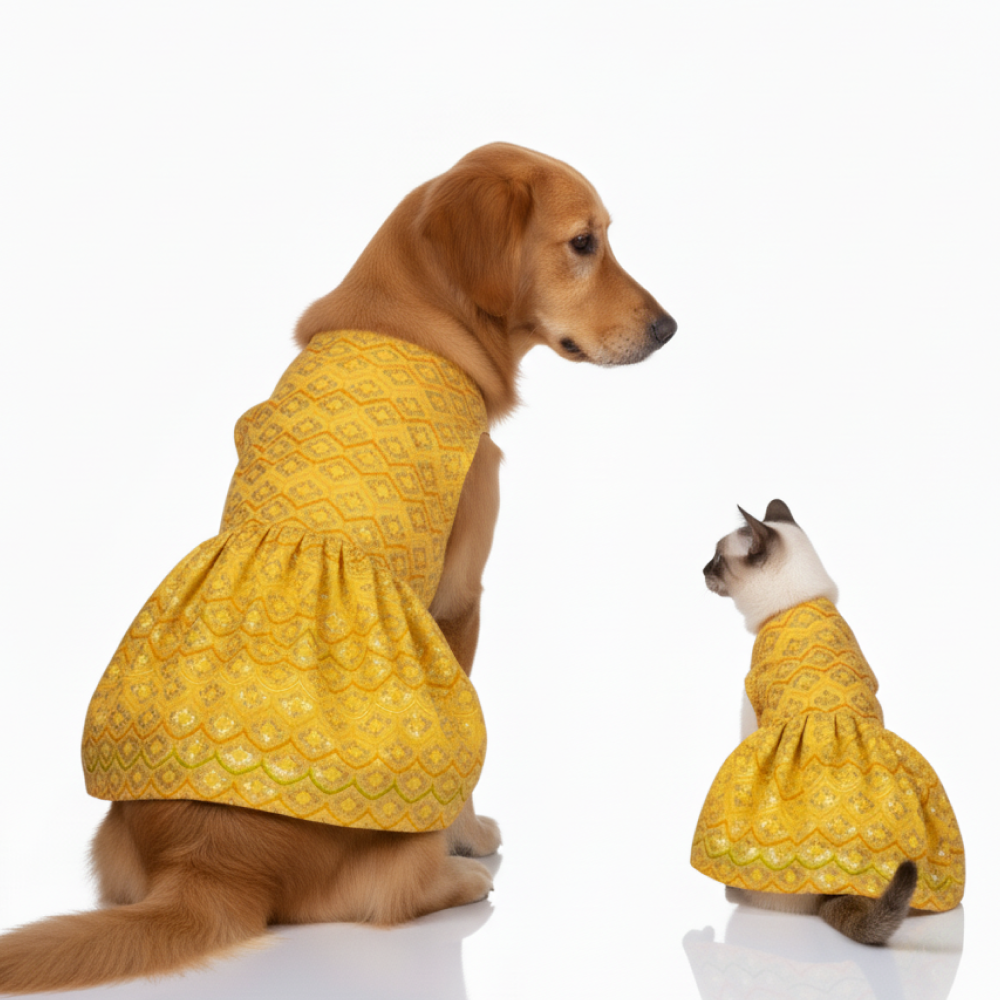 Skatrs Festive Sequence Embroidered Lehenga for Cats and Dogs (Yellow)