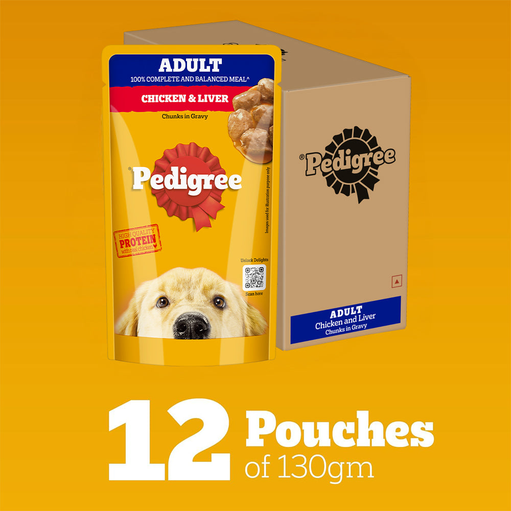 Pedigree Chicken and Liver Chunks in Gravy Adult Dog Wet Food (130g) image 5