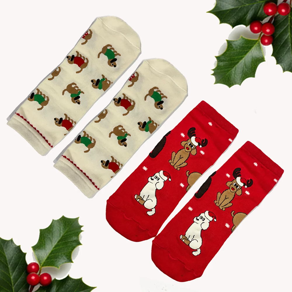 thePack Dog Themed Ankle Length Bundle Socks (Red & Cream)