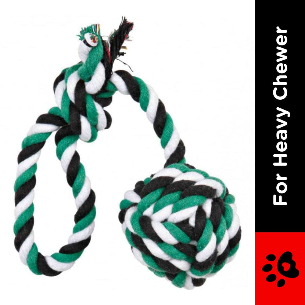 Trixie Playing Rope Loop with Woven in Ball Toy for Dogs (Black/Green/White) image 2