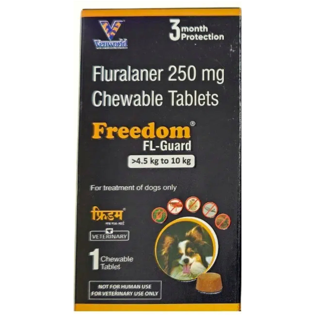 Venkys Freedom FL Guard Fluralaner 250mg Tablets for Dogs from 4.5 to 10kg