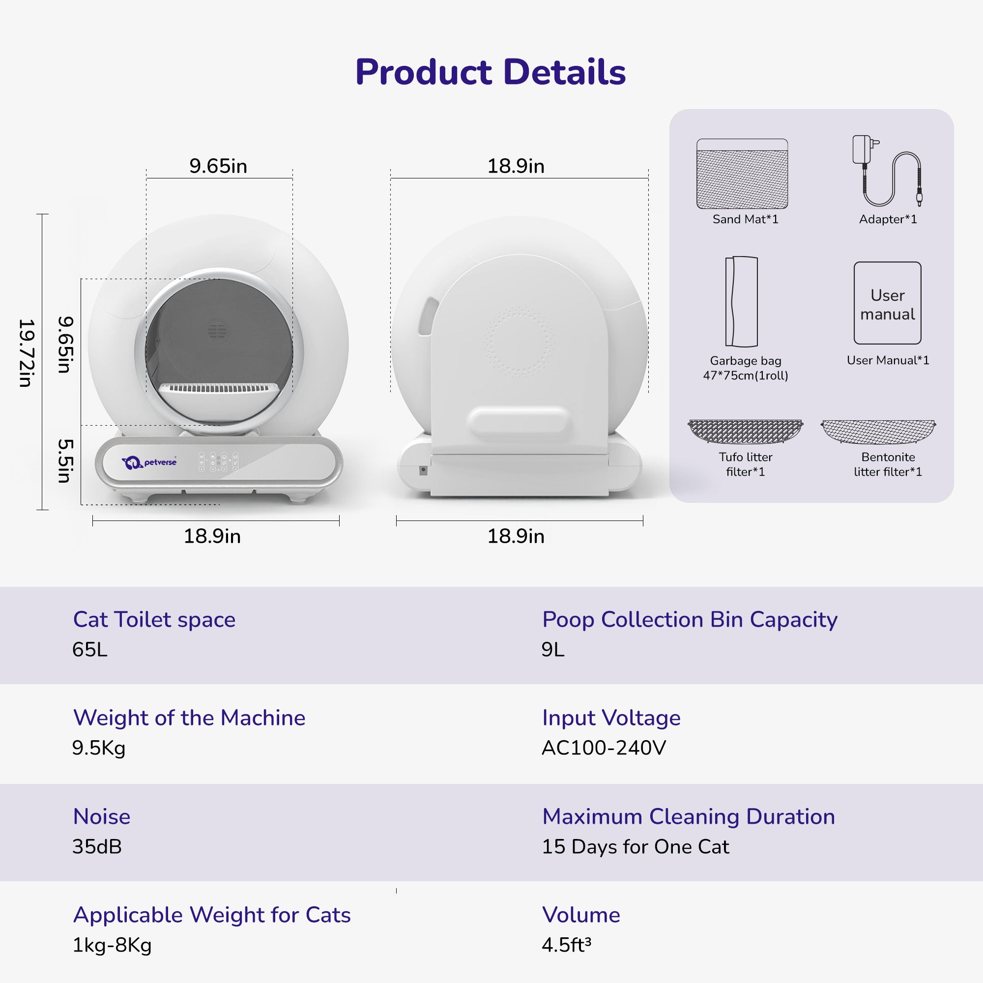 Petverse Pro Automatic Litter Box for Cats (White) image 10