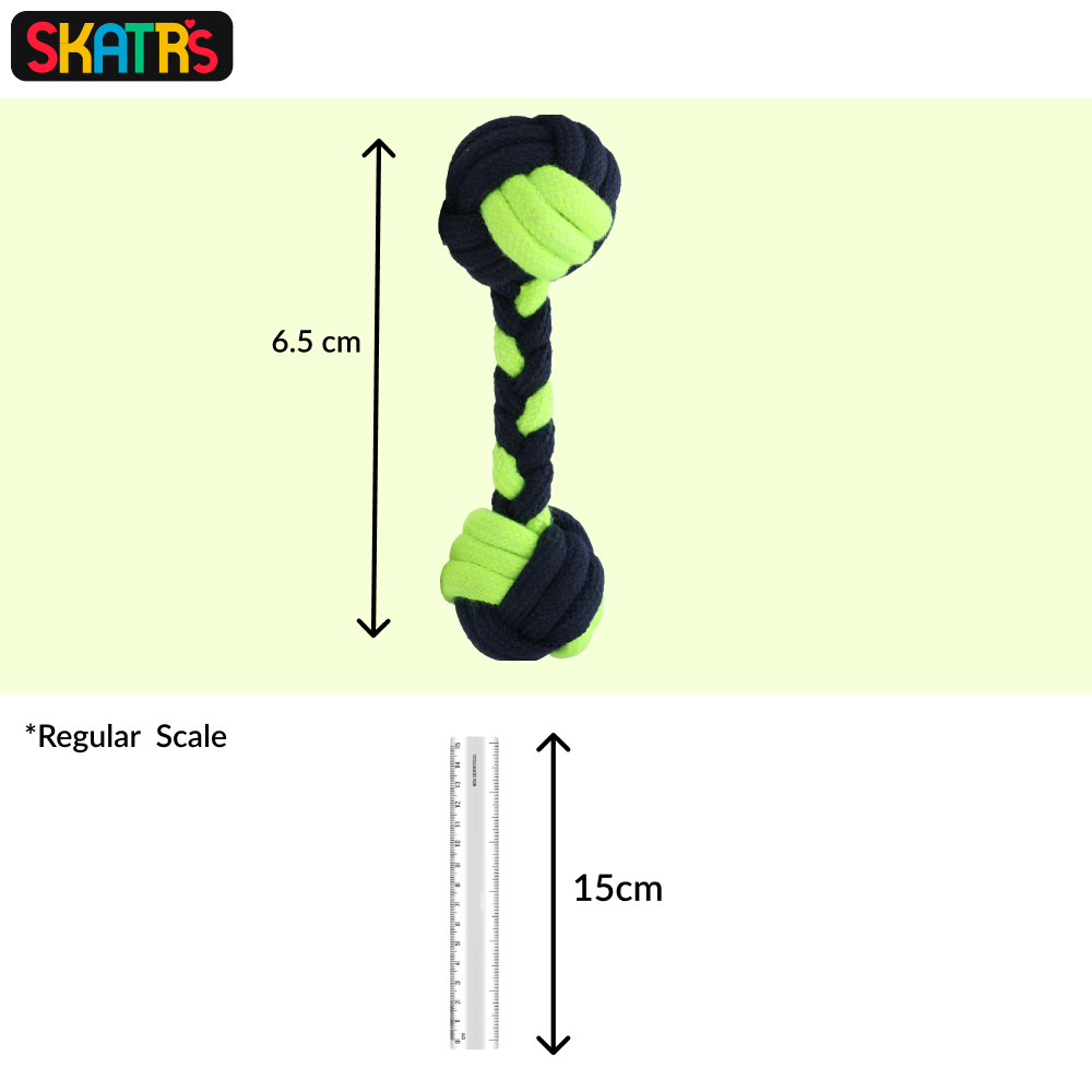 Skatrs Dumbbell Shaped Rope Chew Toy for Dogs and Cats (Neon Green/Dark Blue) image 2
