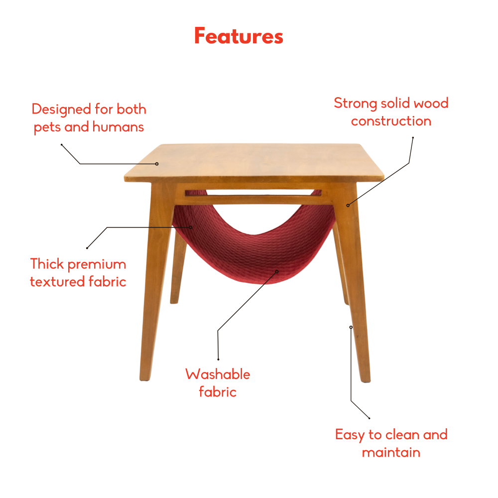 FurryLiving Lola Side Table with Perch Fabric for Cats (Honey/Red) image 3