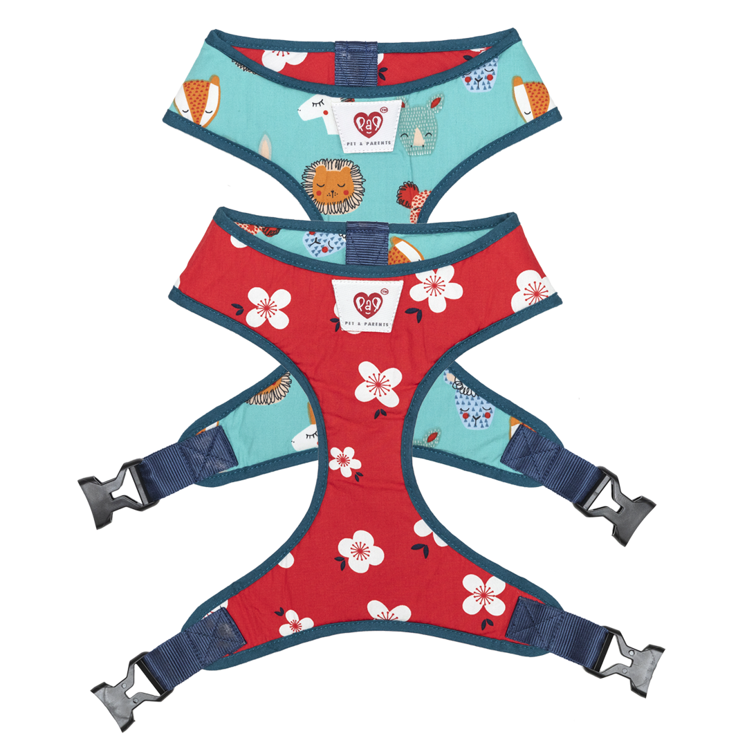 Pet And Parents Floral Cartoon Reversible Harness for Dogs