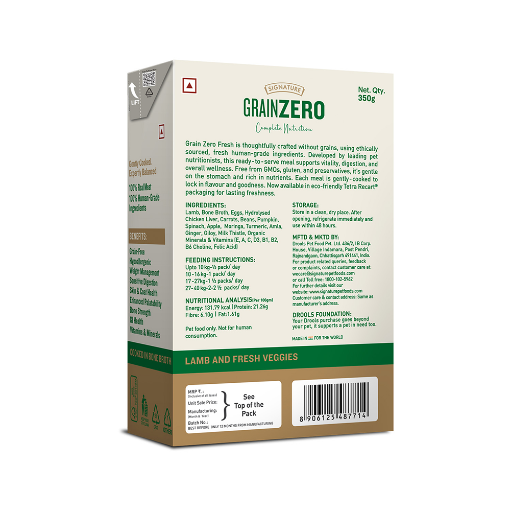 Signature Grain Zero Tetra Pack Real Lamb and Fresh Veggies Dog Fresh Food image 2