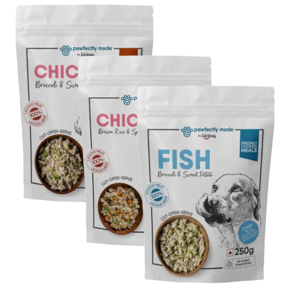 Pawfectly Made By Licious Chicken Broccoli & Sweet Potato, Chicken Brown Rice & Veggies and Fish Broccoli & Sweet Potato Home Meal for Dogs Combo