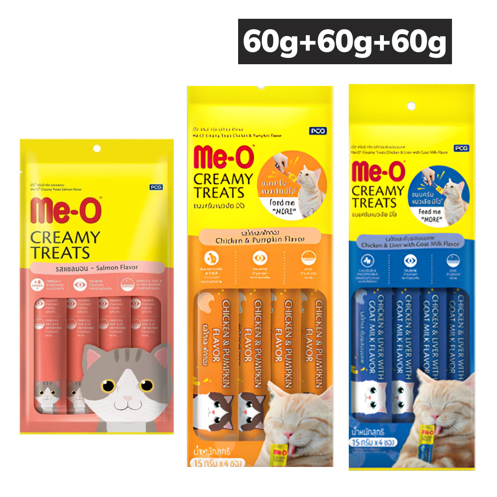 Me O Salmon Creamy, Chicken and Pumpkin and Chicken and Liver Creamy Treat Combo Cat