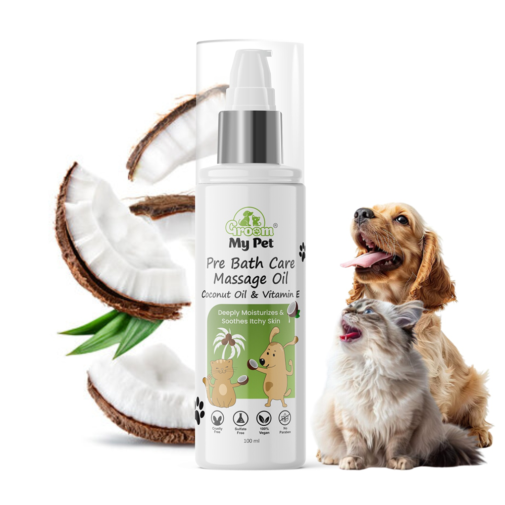 Groom My Pet  Pre Bath Care & Massage Oil with Coconut Oil & Vitamin E Dogs and Cats