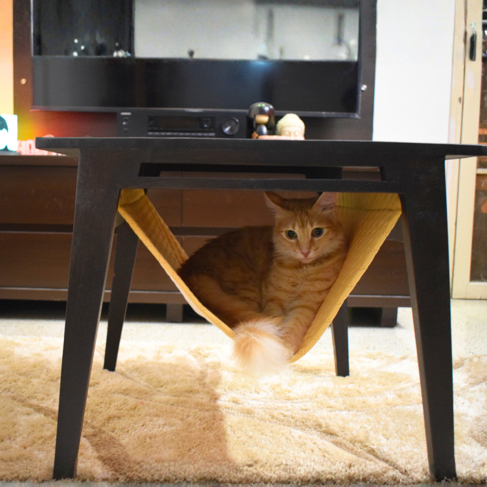 FurryLiving Lola Side Table with Perch Fabric for Cats (Dark Brown/Yellow) image 2