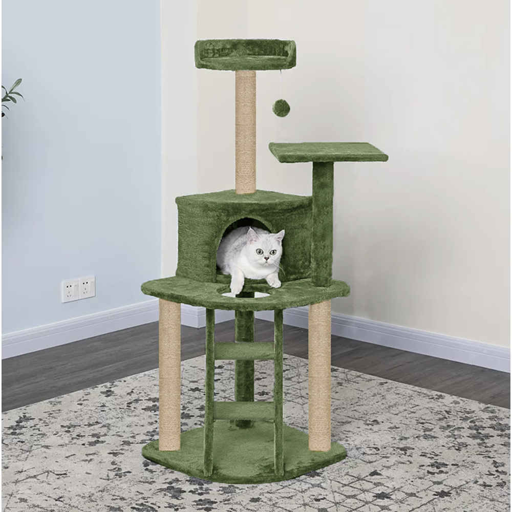Furrlovers Multi Level Cat Tree with Plush Condo & Jute Scratching Posts (Green) image 2