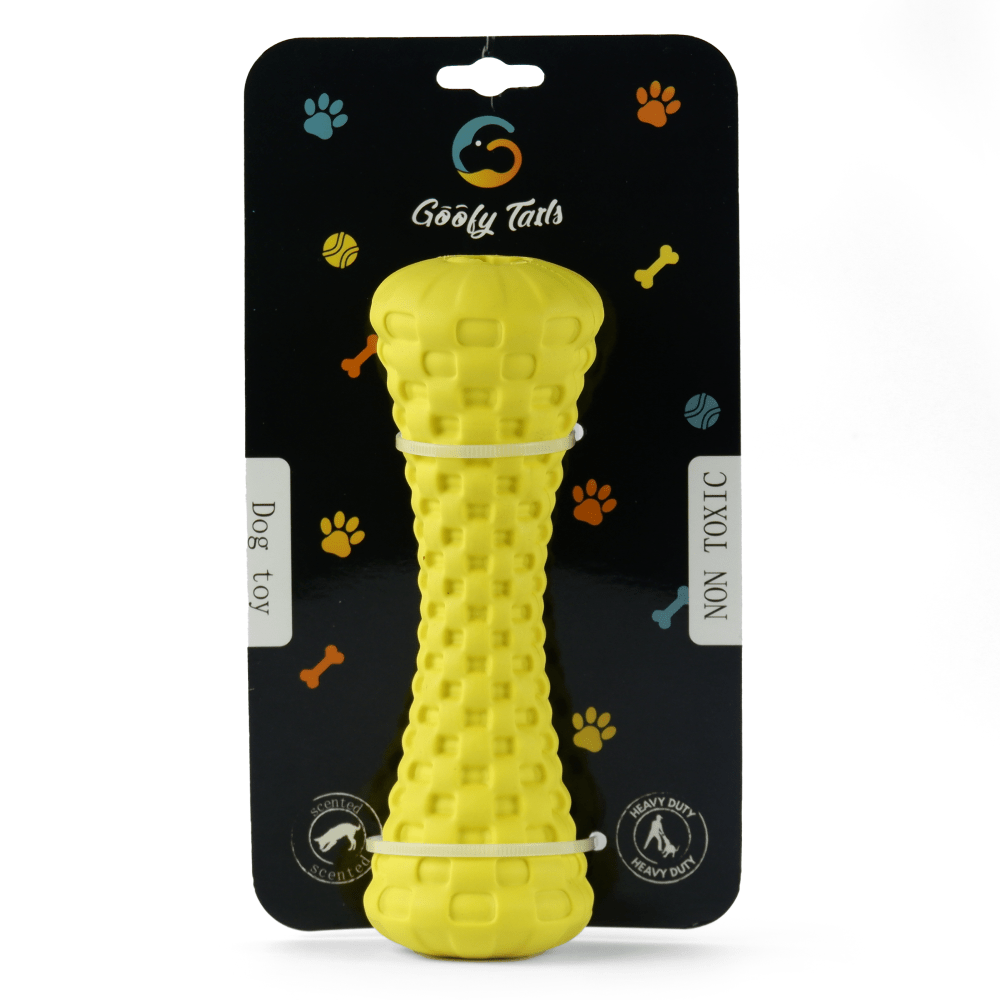 Goofy Tails Dumbbell Treat Dispensing Interactive Toys for Dogs | For Medium Chewers (Yellow) image 2
