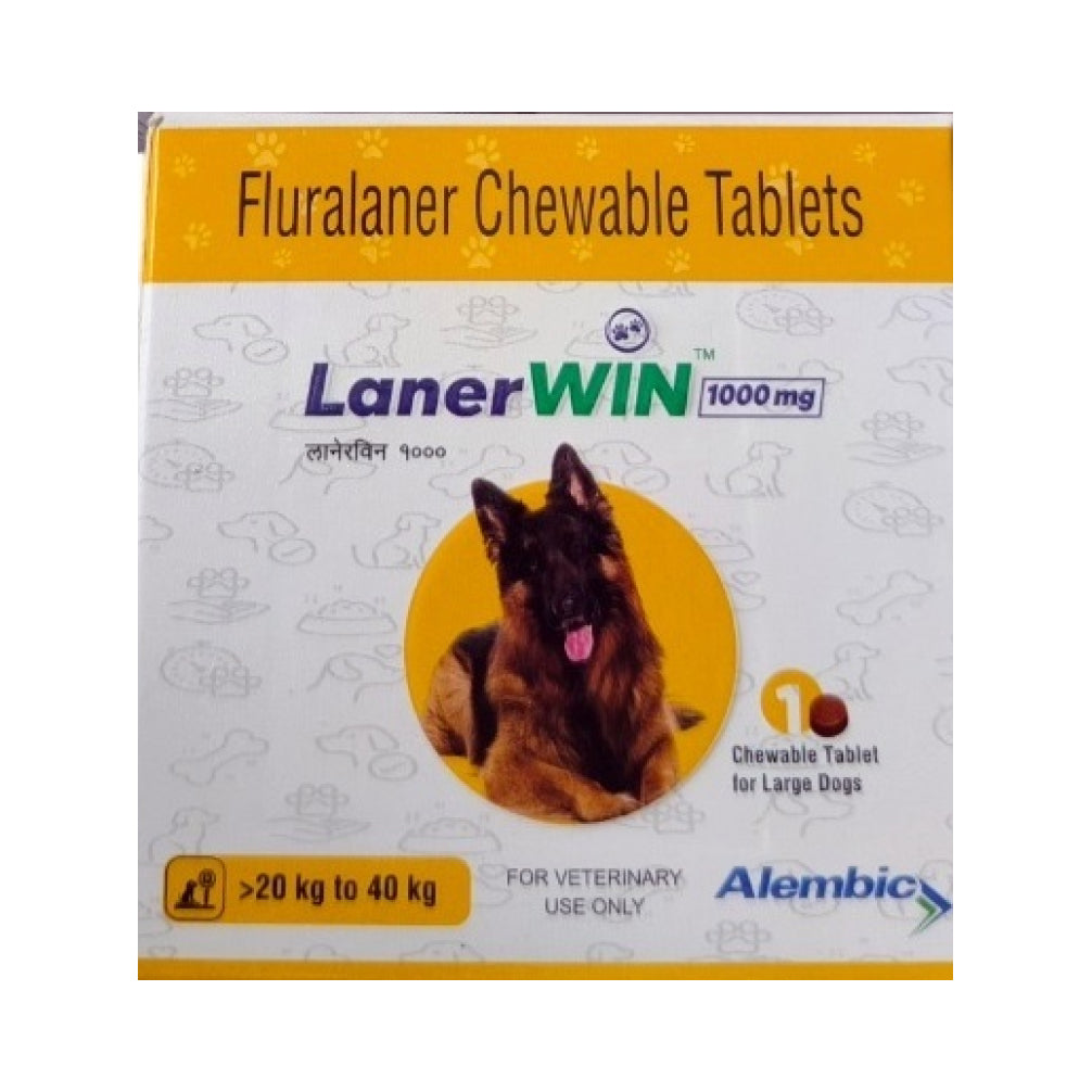 Alembic Lanerwin 1000mg (Fluralaner) Dog Tick & Flea Control Tablet (20 to 40kg) (1 tablet)