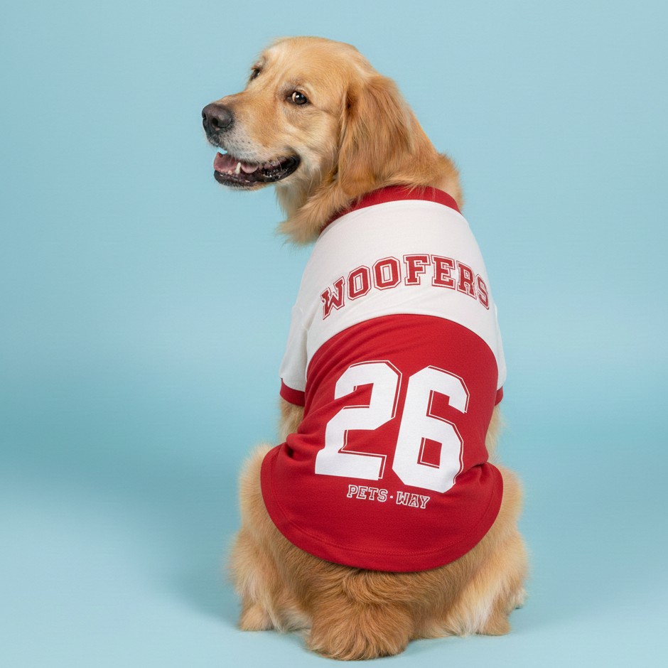 Pets Way Woofers Barkball Tshirt for Dogs (Red/White)