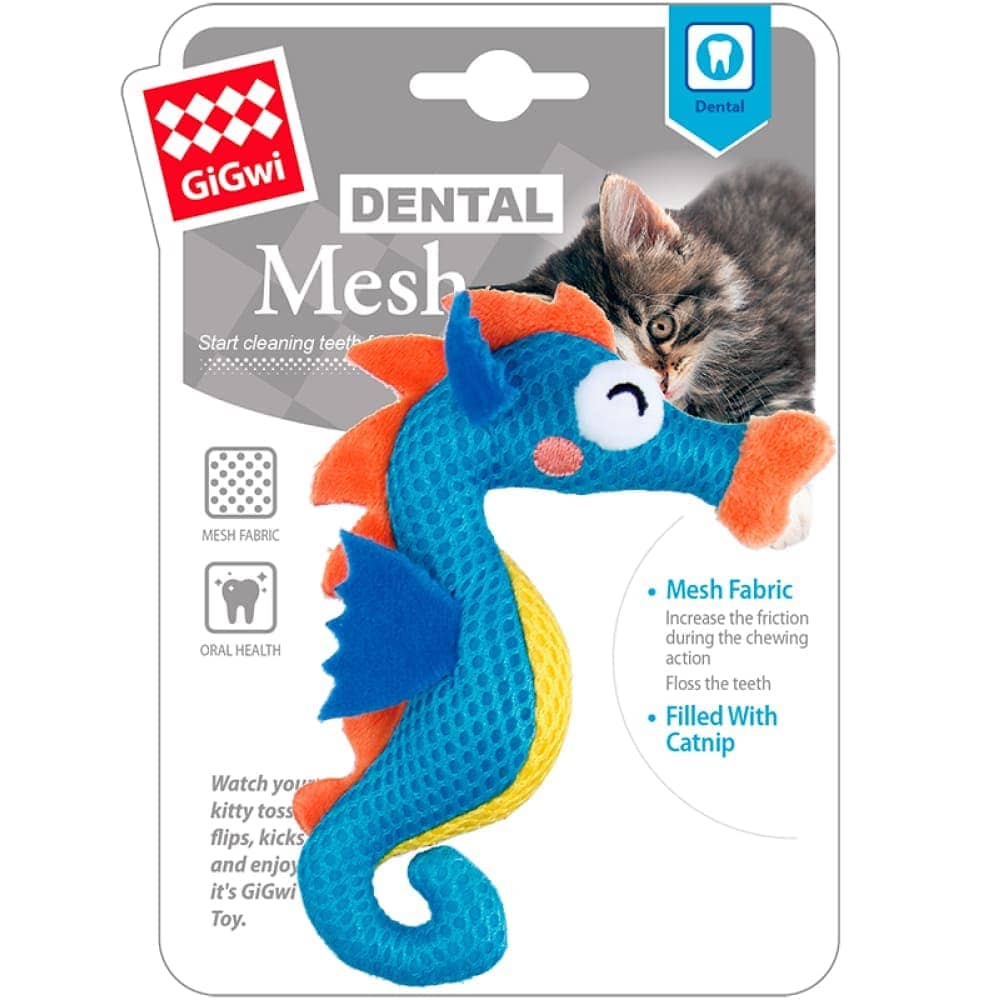 GiGwi Dental Mesh Seahorse Toy for Cats (Blue) image 2