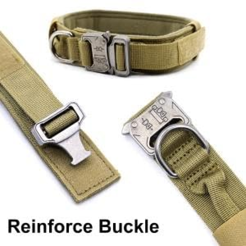 QPets Tactical Adjustable Nylon Collar with Handle for Dogs (Khaki) image 4
