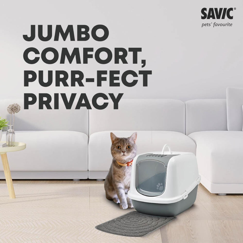 Savic Nestor Jumbo Toilet Home for Cats (Cold Grey) image 4