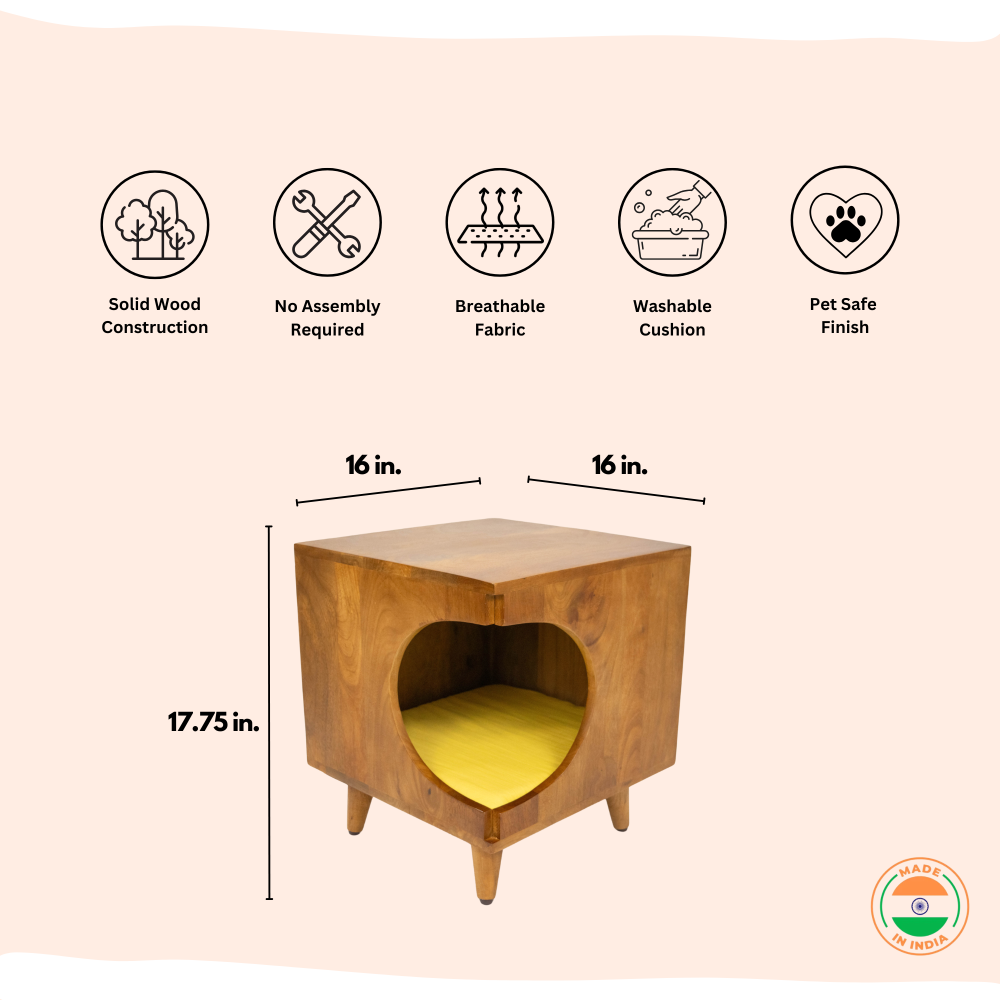 FurryLiving Wally Side Table with Cushion for Small Dogs and Cats (Honey/Yellow Cushion) image 3