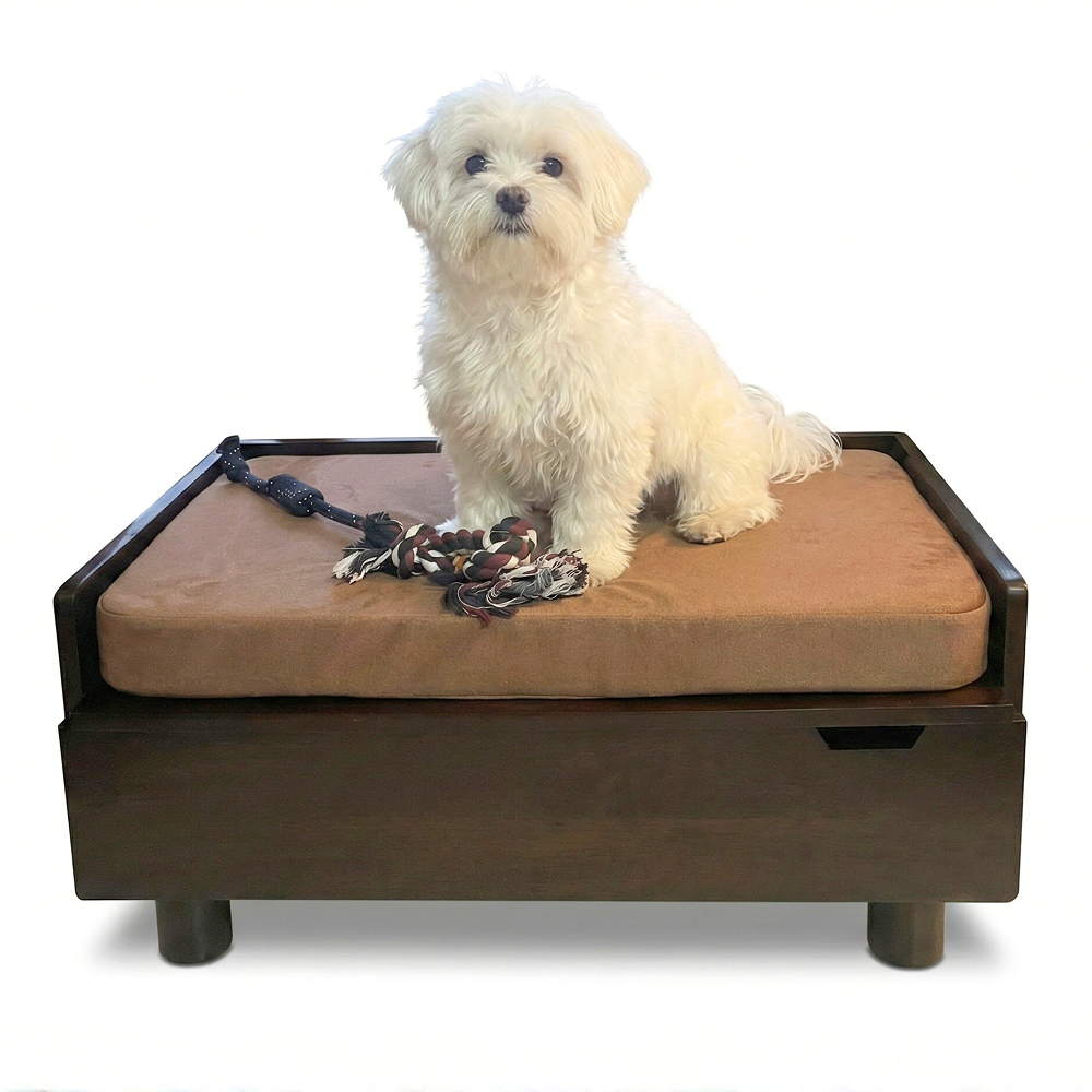 FurryLiving Hibachi Bed with Storage for Dogs (Dark Brown/Brown Cushion)