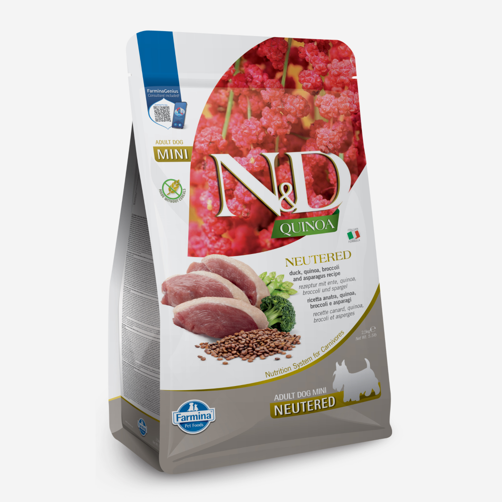 Farmina N&D Neutered Quinoa Duck, Broccoli & Asparagus Adult Mini Dog Dry Food image 3