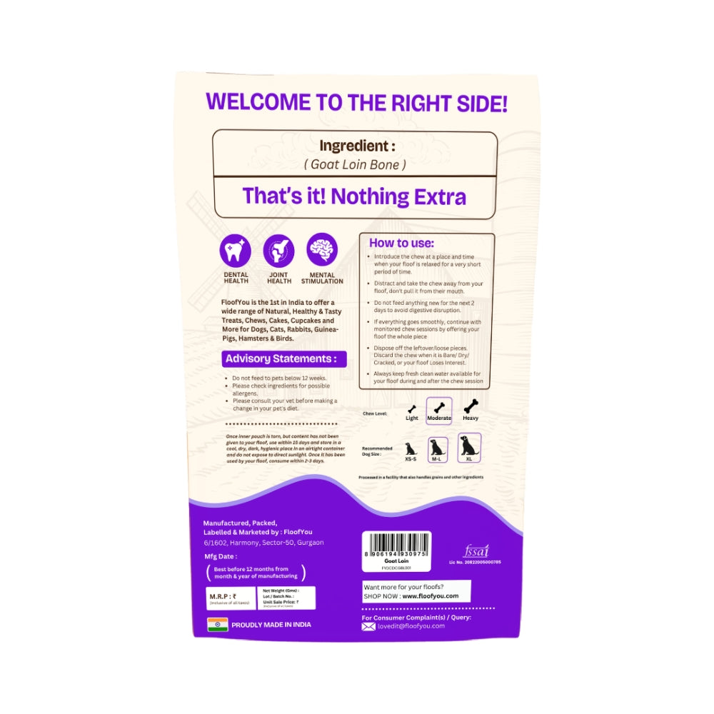 Floofyou Air Dried Goat Loin Bone Dental Chew Dog Treats image 4