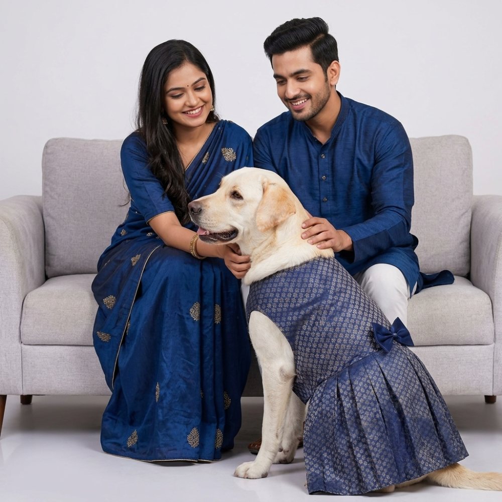 Skatrs Brocade Gold Printed Dress for Dogs and Cats (Blue) image 10