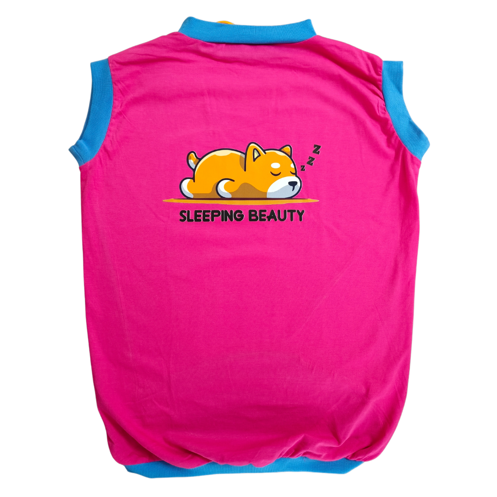 Cheeku Sleeping Beauty Graphic Cotton T Shirt for Dogs and Cats (Fuschia) image 2