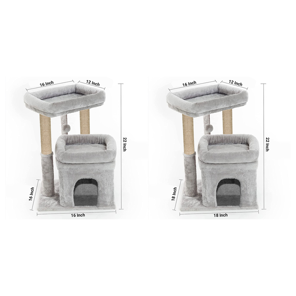 Furrlovers Plush Cat Tree with Scratching Post, Bed & Toy (Grey) image 6