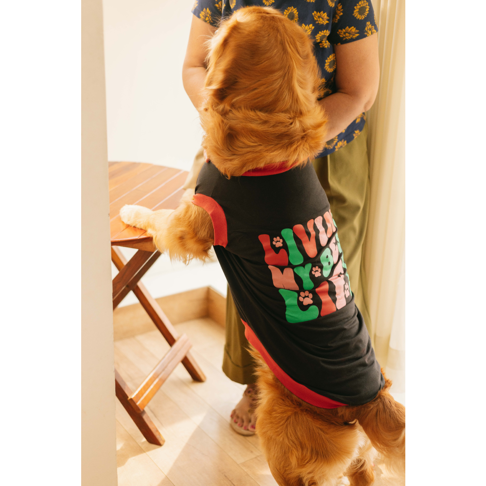 Pet Set Go Living My Best Life T-shirt for Dogs (Black) image 3