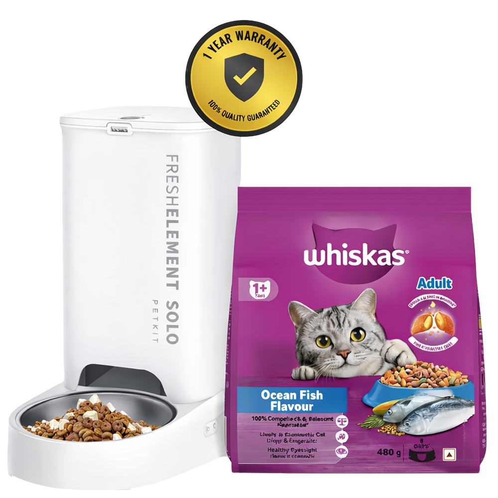 Whiskas Ocean Fish Flavour Dry Food & Petkit Freshelement Solo Automatic 2.4G WiFi Food Dispenser Adult Cat Combo