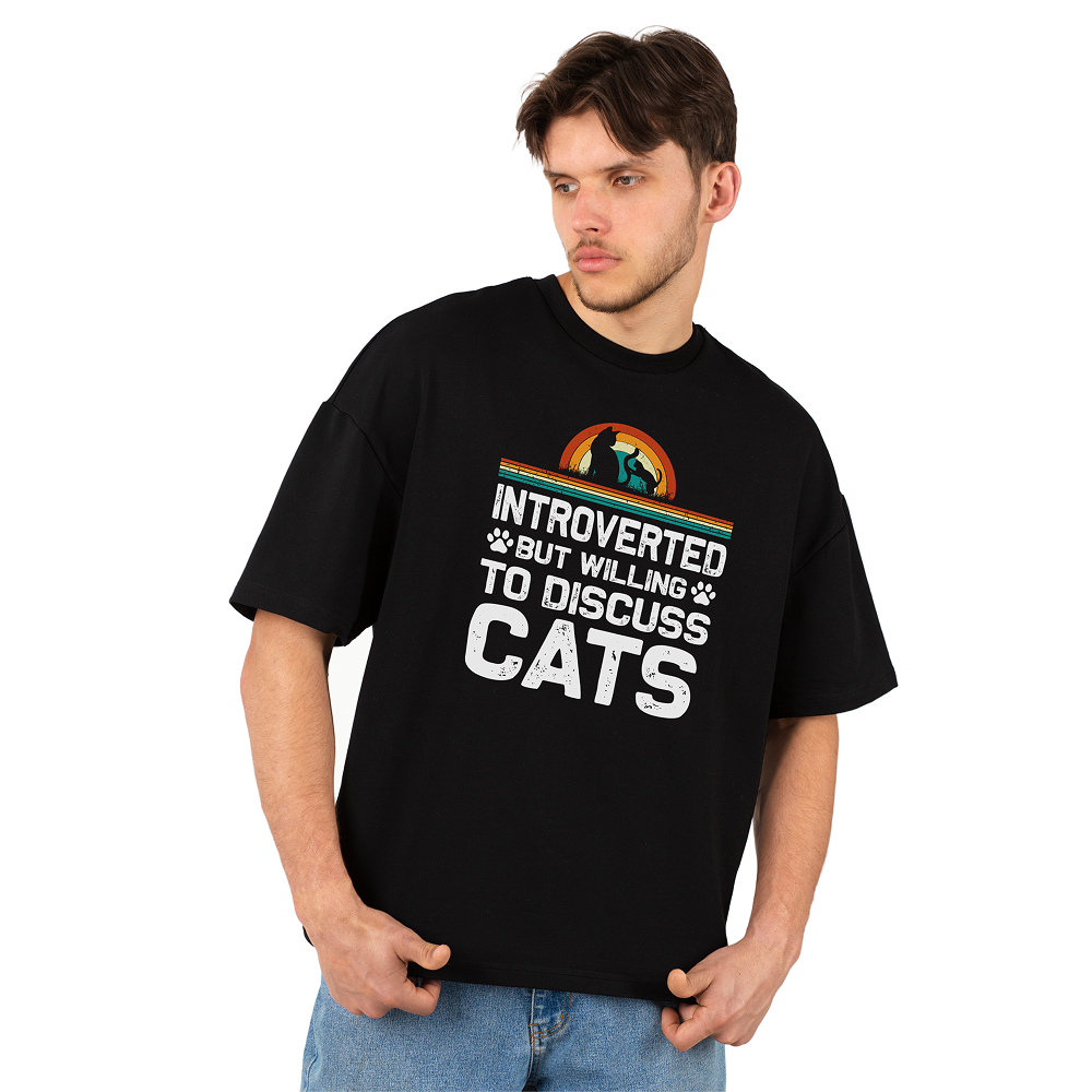 Seek Buy Love Introverted Cat Lover Oversized Tee (Black)