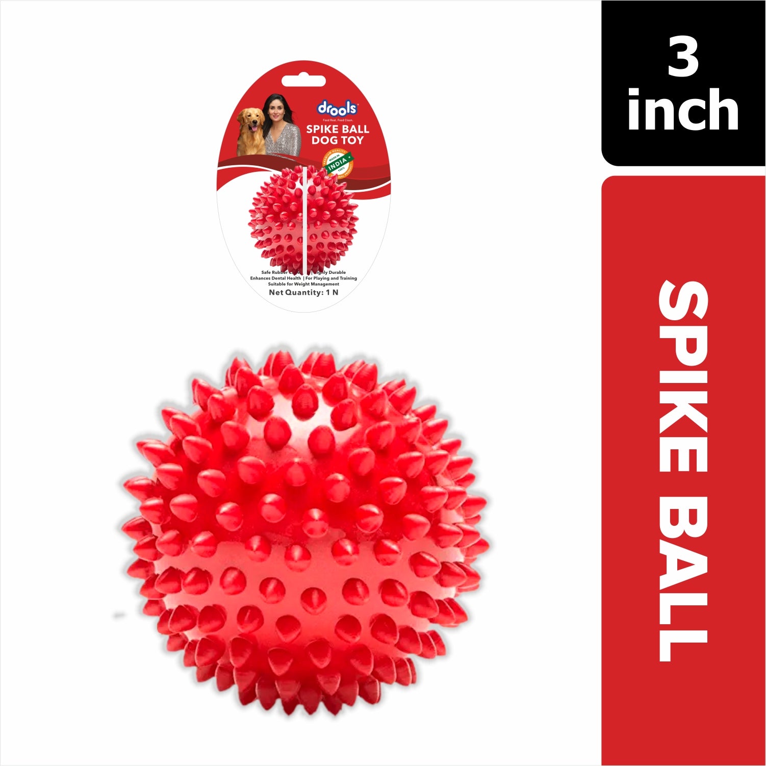 Drools Non Toxic Rubber Stud Spike Hard Ball Chew Teething Toy for Puppies and Dogs | For Aggressive Chewers image 10