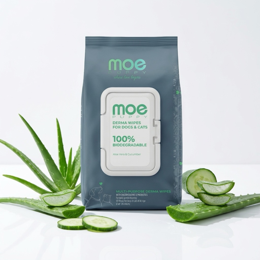 Moe Puppy Aloe Vera & Cucumber 100% Biodegradable Drema Wipes for Dogs and Cats