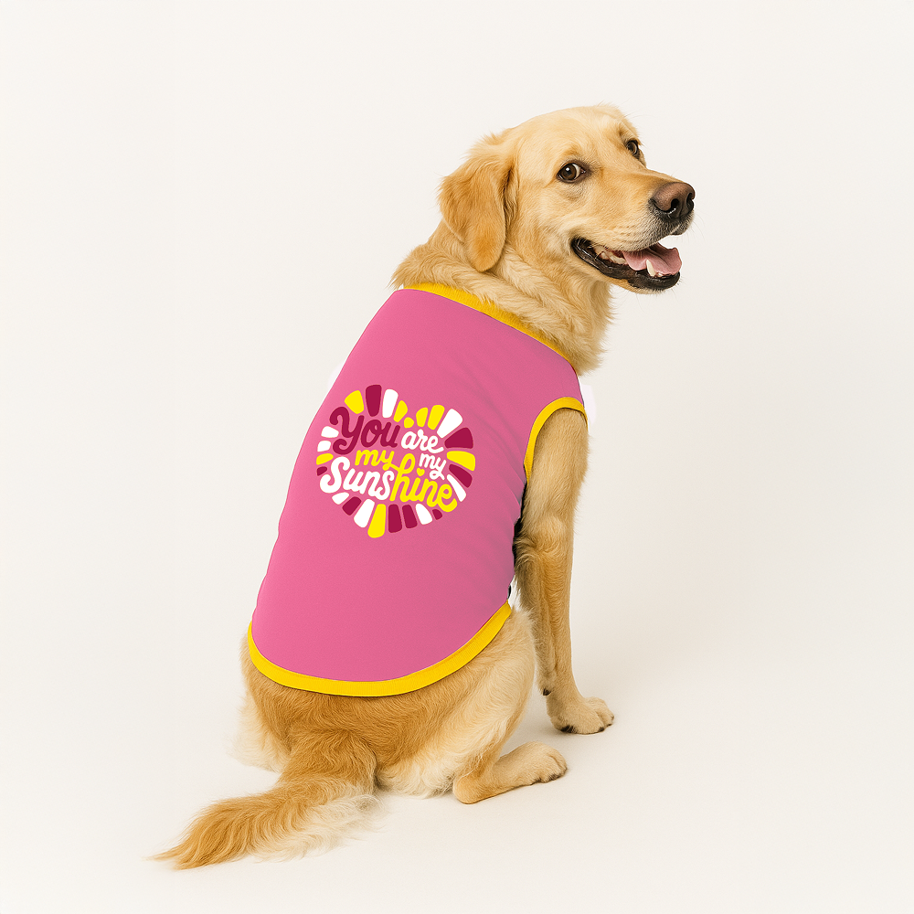 PawsIndia You Are My Sunshine Printed with Ribbed Sleeves TShirt for Dogs (Pink)