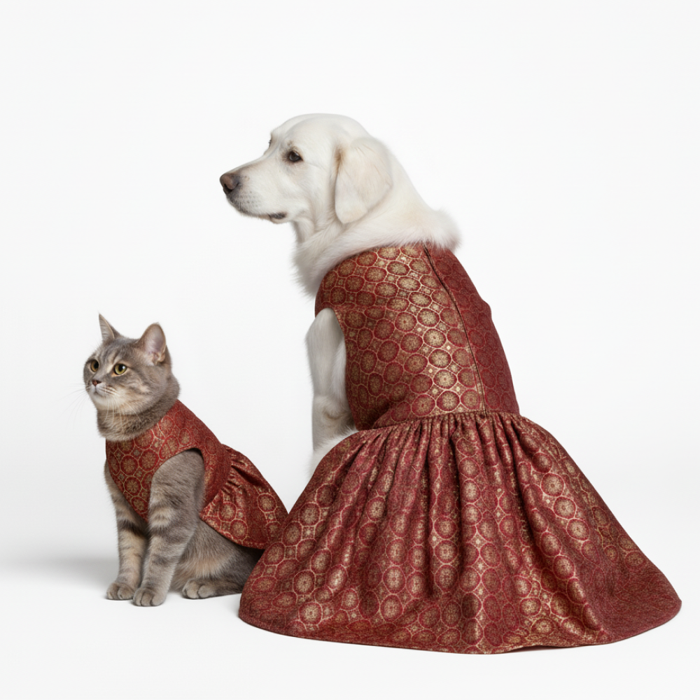 Skatrs Burgundy Regal Ensembl Festive Grace Lehenga for Dogs and Cats